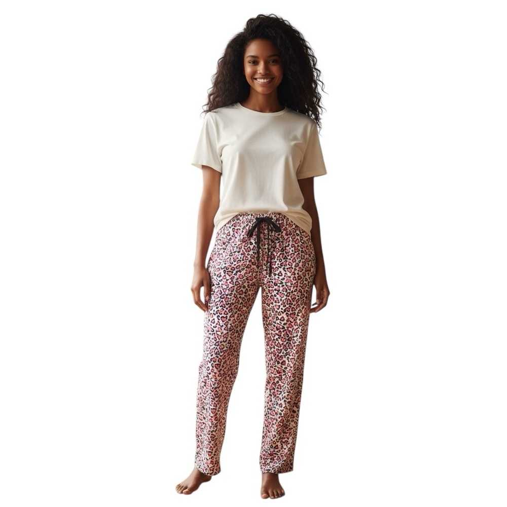 Victoria's Secret Cream‎ and Pink Leopard Hearts Pajama Pants Size Large